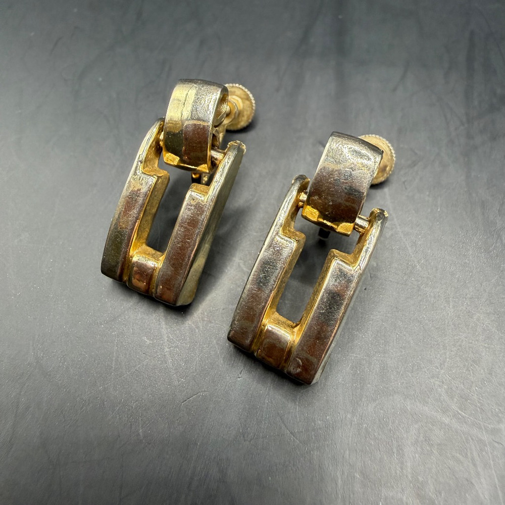 Unbranded Modernist Gold Tone Screw Back Huggie Clip Earrings 1" Pair
